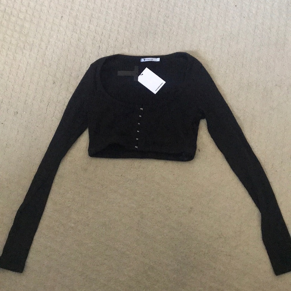 T BY WANG black long sleeve crop top NWT